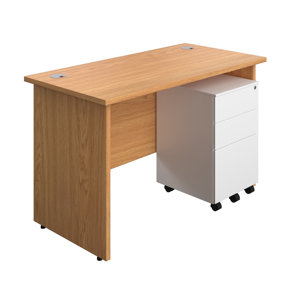 Panel Rectangular Desk + 3 Drawer Steel Pedestal Bundle (FSC) | 1200X600 | Nova Oak/White | 