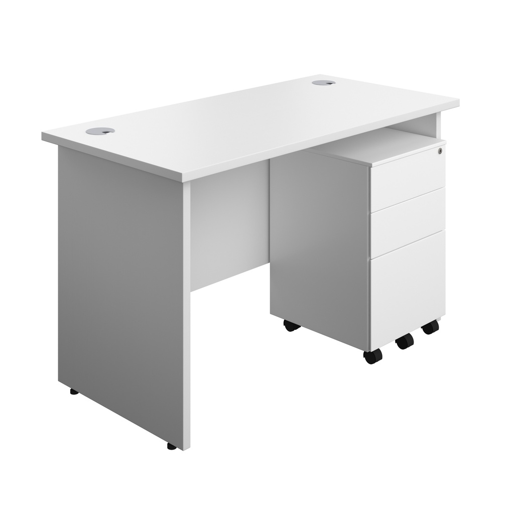 Panel Rectangular Desk + 3 Drawer Steel Pedestal Bundle (FSC) | 1200X600 | White/White | 