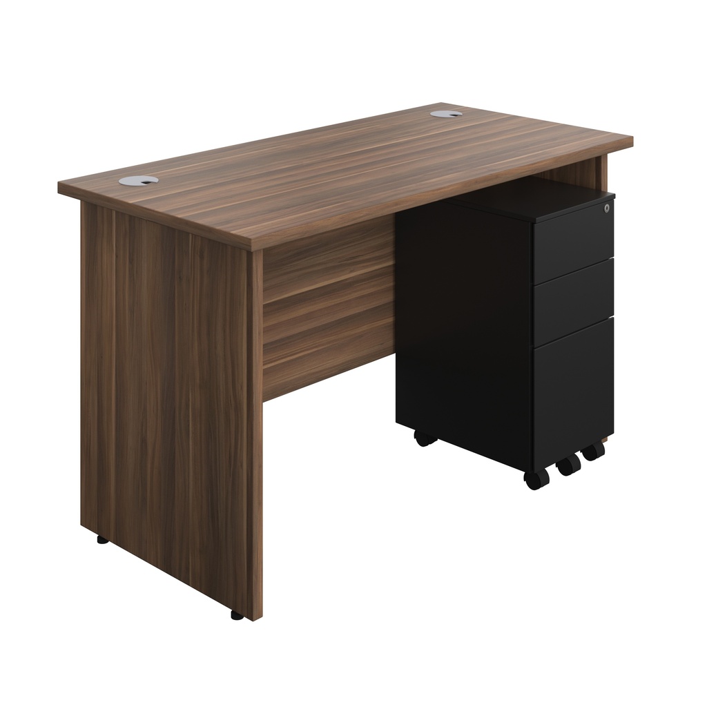 Panel Rectangular Desk + 3 Drawer Slimline Steel Pedestal Bundle (FSC) | 1200X600 | Dark Walnut/Black | 