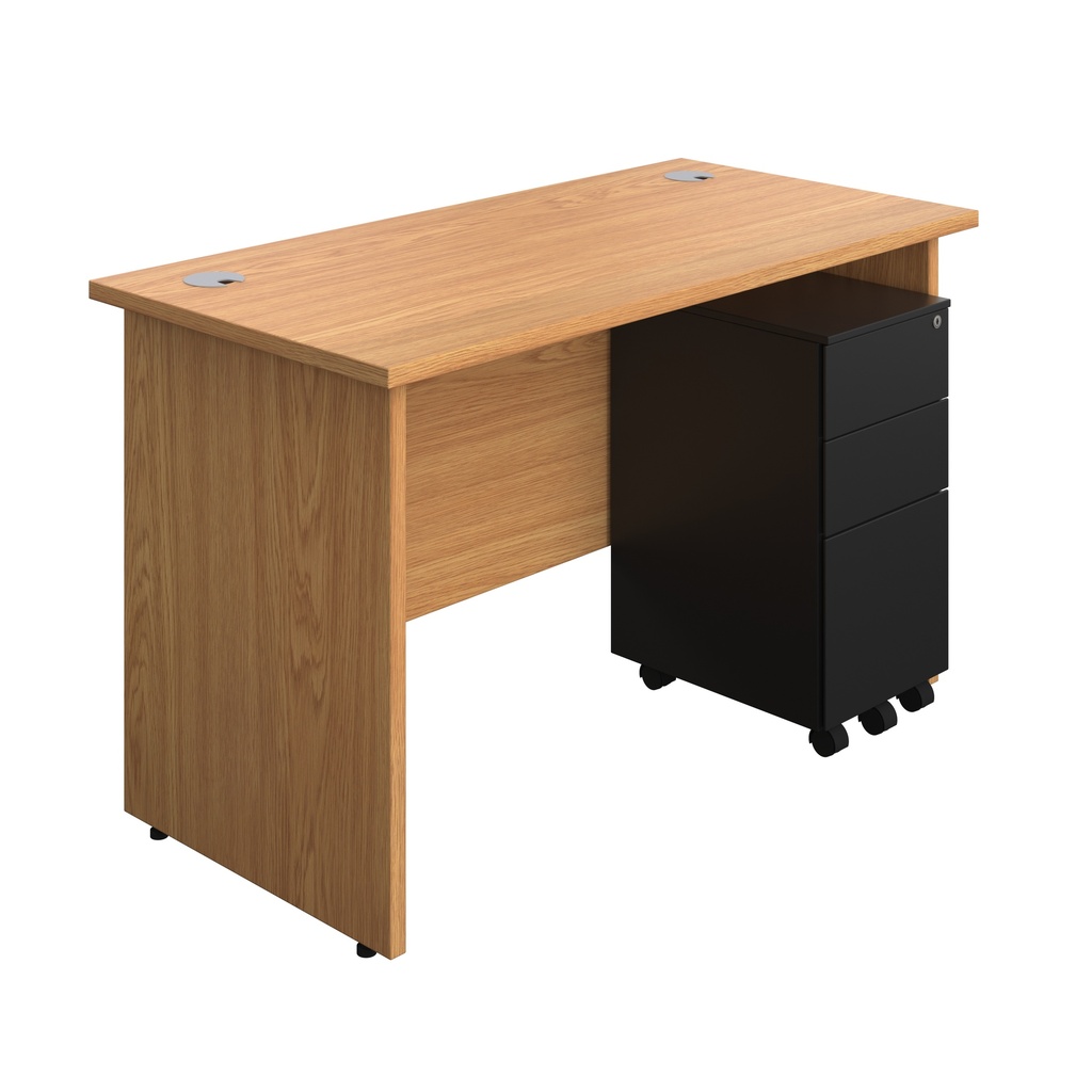 Panel Rectangular Desk + 3 Drawer Slimline Steel Pedestal Bundle (FSC) | 1200X600 | Nova Oak/Black | 