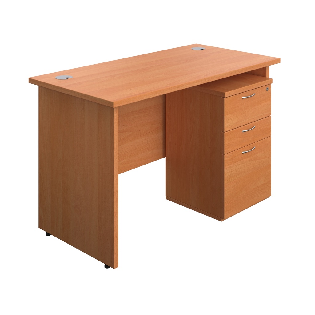 Panel Rectangular Desk + 3 Drawer Under Desk Pedestal Bundle (FSC) | 1200X600 | Beech/Beech | 