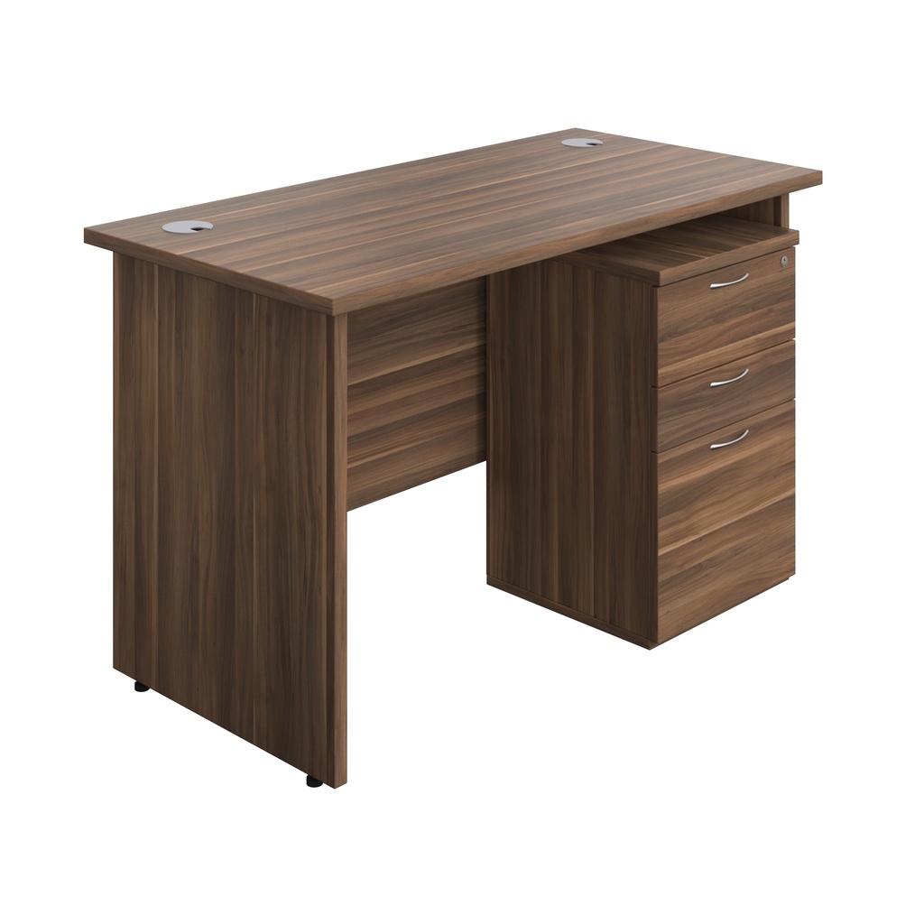 Panel Rectangular Desk + 3 Drawer Under Desk Pedestal Bundle (FSC) | 1200X600 | Dark Walnut/Dark Walnut | 