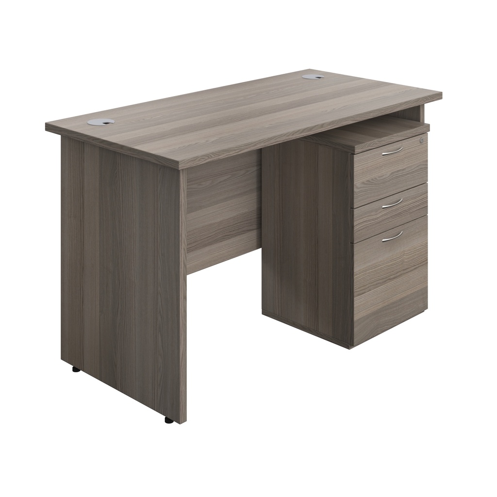 Panel Rectangular Desk + 3 Drawer Under Desk Pedestal Bundle (FSC) | 1200X600 | Grey Oak/Grey Oak | 