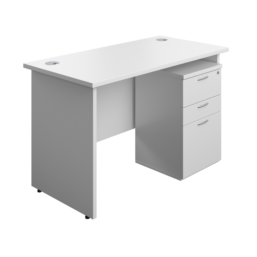 Panel Rectangular Desk + 3 Drawer Under Desk Pedestal Bundle (FSC) | 1200X600 | White/White | 