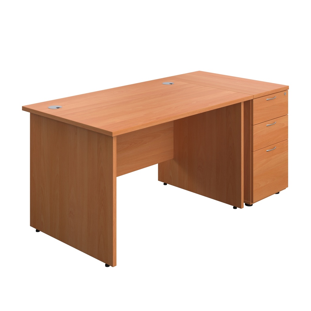 Panel Rectangular Desk + 3 Drawer Desk High Pedestal Bundle (FSC) | 1200X800 | Beech/Beech | 