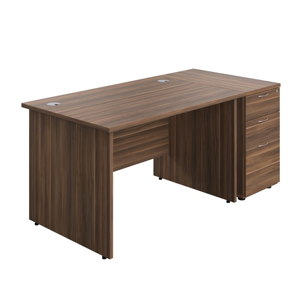Panel Rectangular Desk + 3 Drawer Desk High Pedestal Bundle (FSC) | 1200X800 | Dark Walnut/Dark Walnut | 