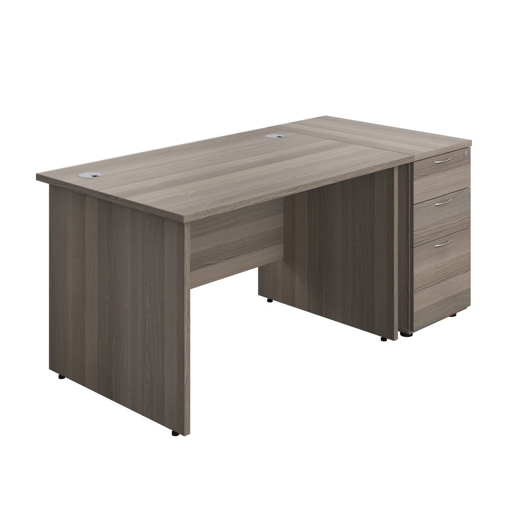 Panel Rectangular Desk + 3 Drawer Desk High Pedestal Bundle (FSC) | 1200X800 | Grey Oak/Grey Oak | 