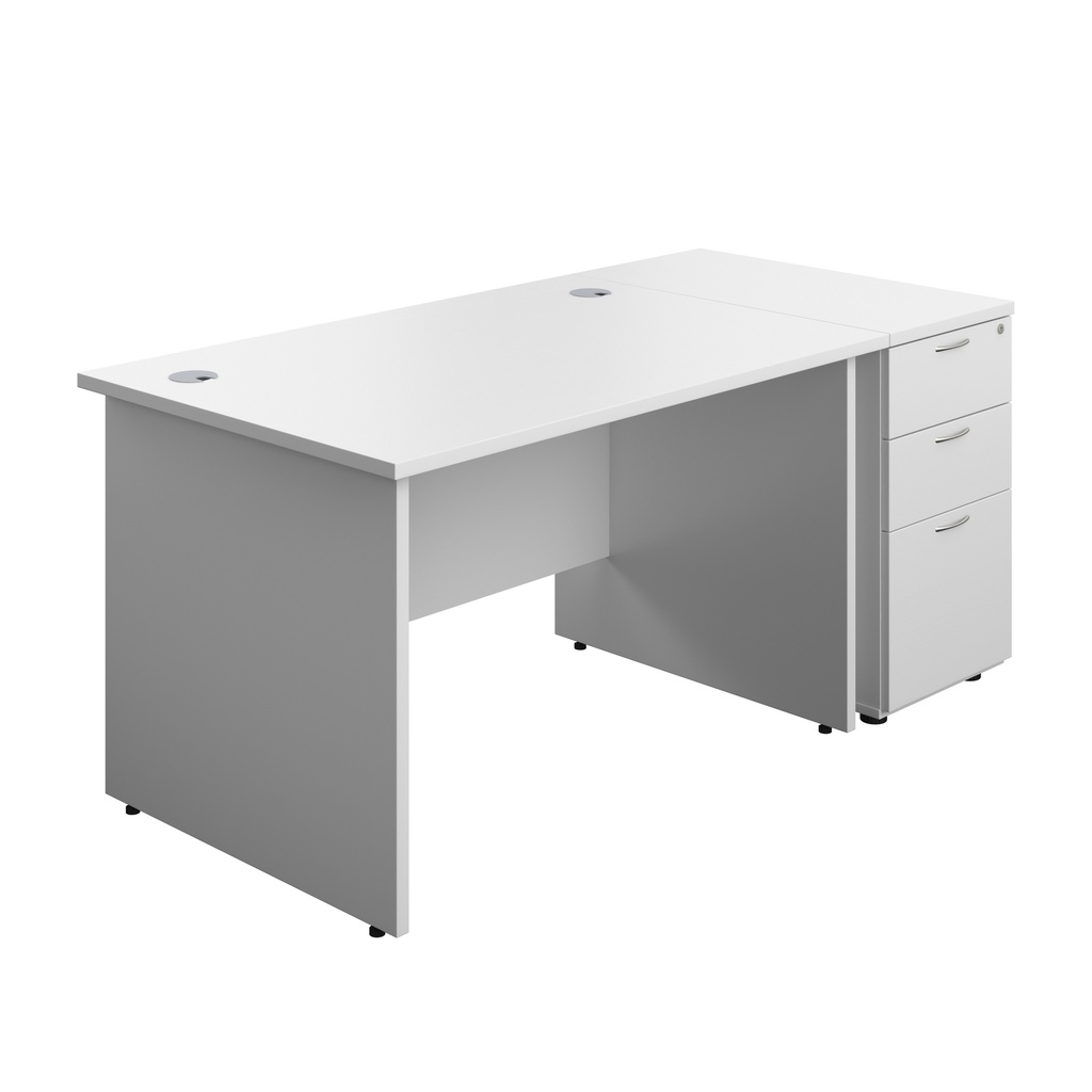 Panel Rectangular Desk + 3 Drawer Desk High Pedestal Bundle (FSC) | 1200X800 | White/White | 