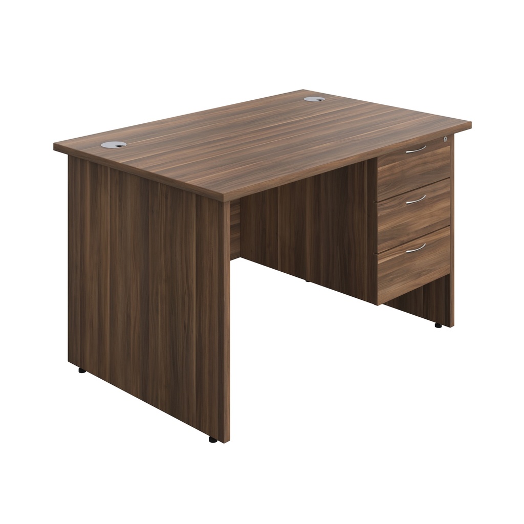 Panel Rectangular Desk + 3 Drawer Fixed Pedestal Bundle (FSC) | 1200X800 | Dark Walnut/Dark Walnut | 