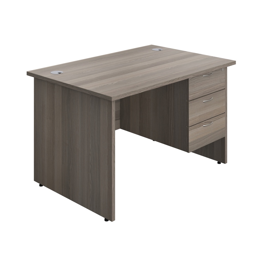 Panel Rectangular Desk + 3 Drawer Fixed Pedestal Bundle (FSC) | 1200X800 | Grey Oak/Grey Oak | 