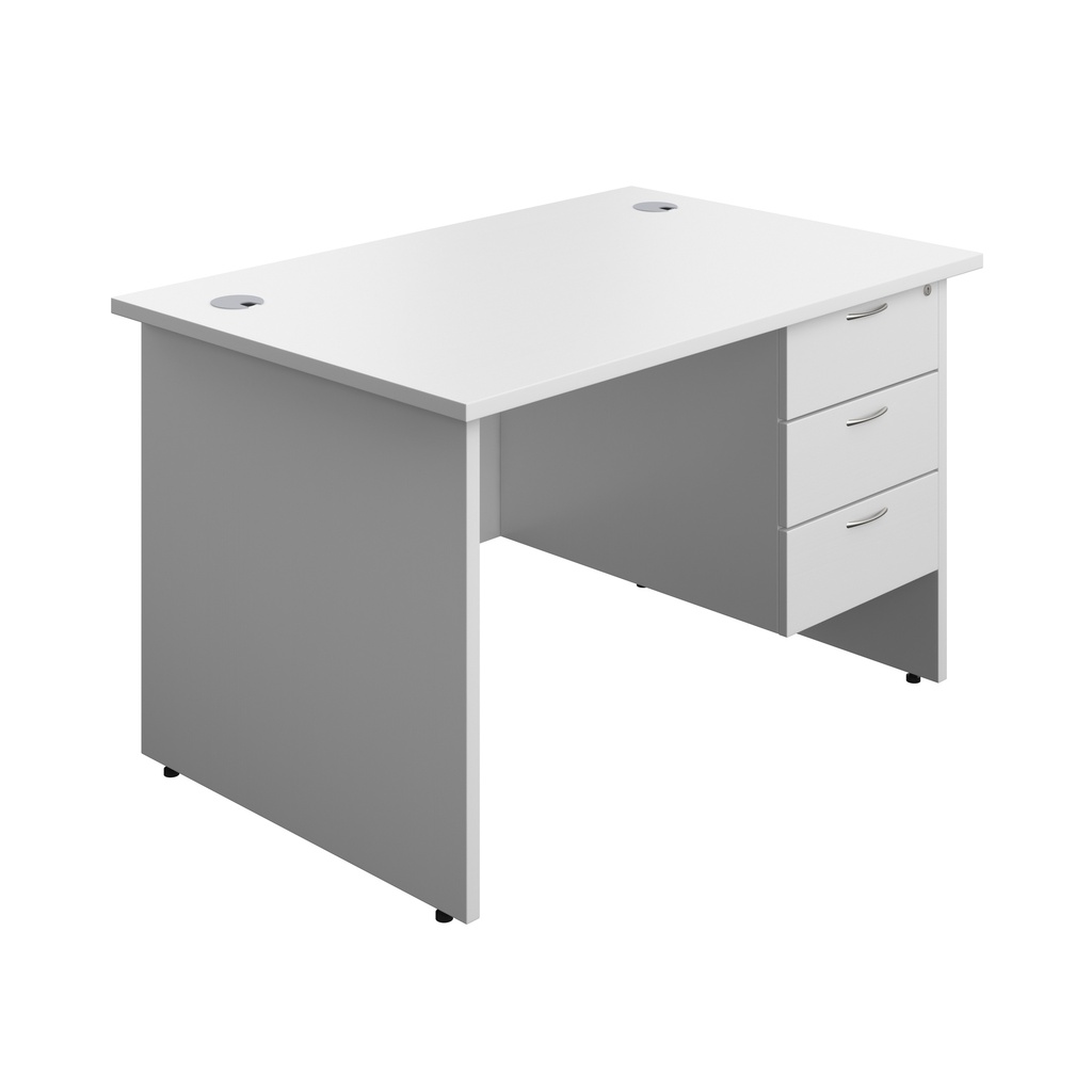 Panel Rectangular Desk + 3 Drawer Fixed Pedestal Bundle (FSC) | 1200X800 | White/White | 