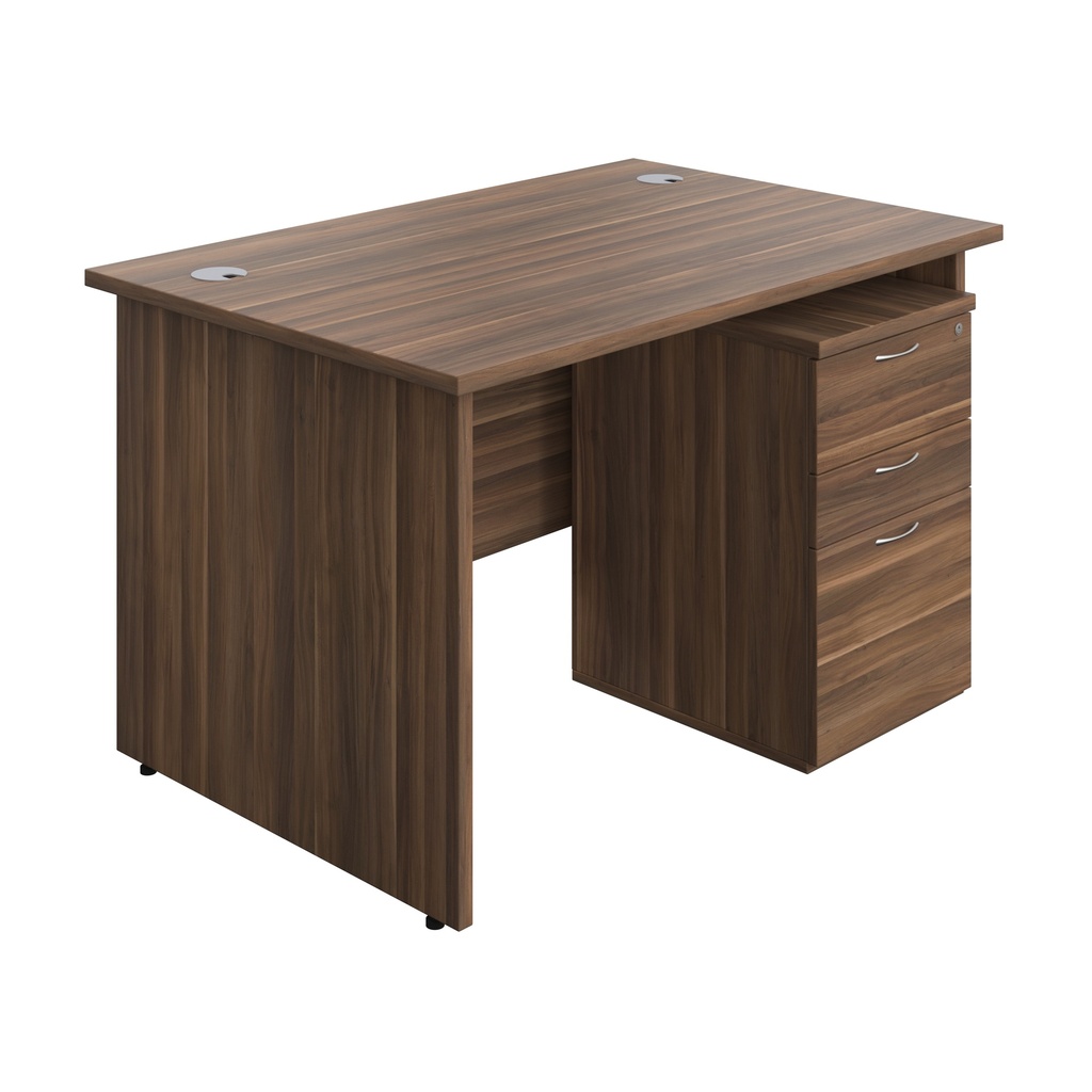 Panel Rectangular Desk + 3 Drawer High Mobile Pedestal Bundle (FSC) | 1200X800 | Dark Walnut/Dark Walnut | 