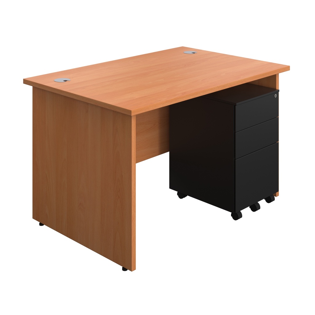 Panel Rectangular Desk + 3 Drawer Steel Pedestal Bundle (FSC) | 1200X800 | Beech/Black | 