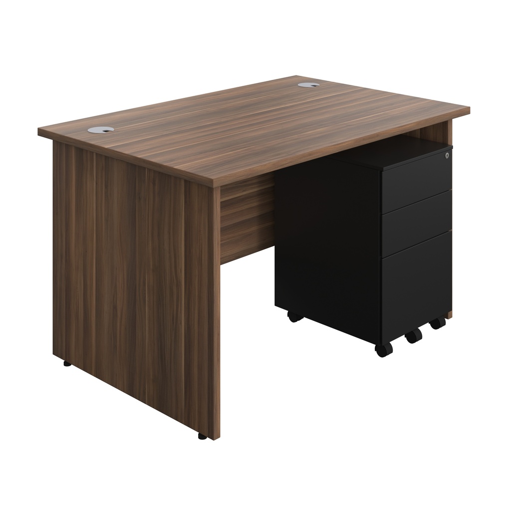 Panel Rectangular Desk + 3 Drawer Steel Pedestal Bundle (FSC) | 1200X800 | Dark Walnut/Black | 