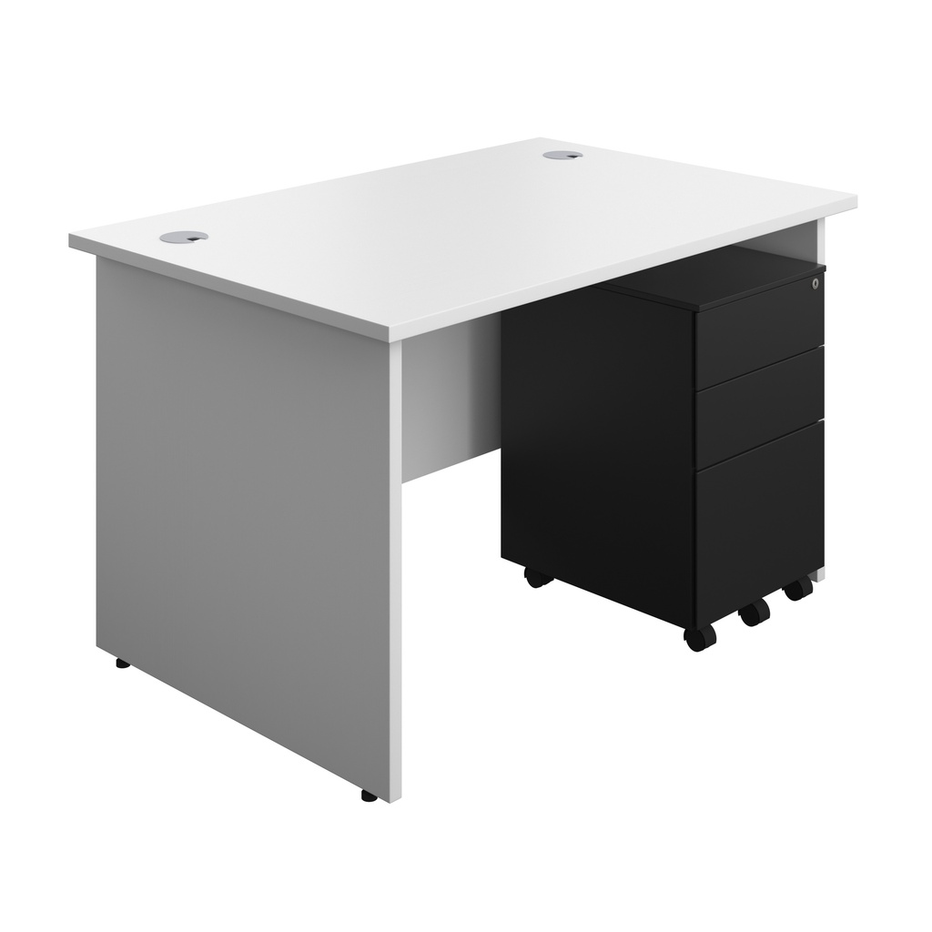 Panel Rectangular Desk + 3 Drawer Steel Pedestal Bundle (FSC) | 1200X800 | White/Black | 