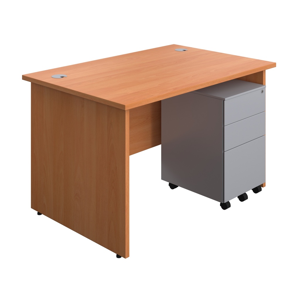 Panel Rectangular Desk + 3 Drawer Steel Pedestal Bundle (FSC) | 1200X800 | Beech/Silver | 