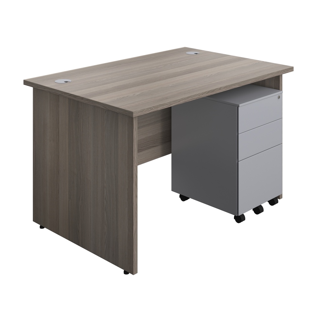 Panel Rectangular Desk + 3 Drawer Steel Pedestal Bundle (FSC) | 1200X800 | Grey Oak/Silver | 
