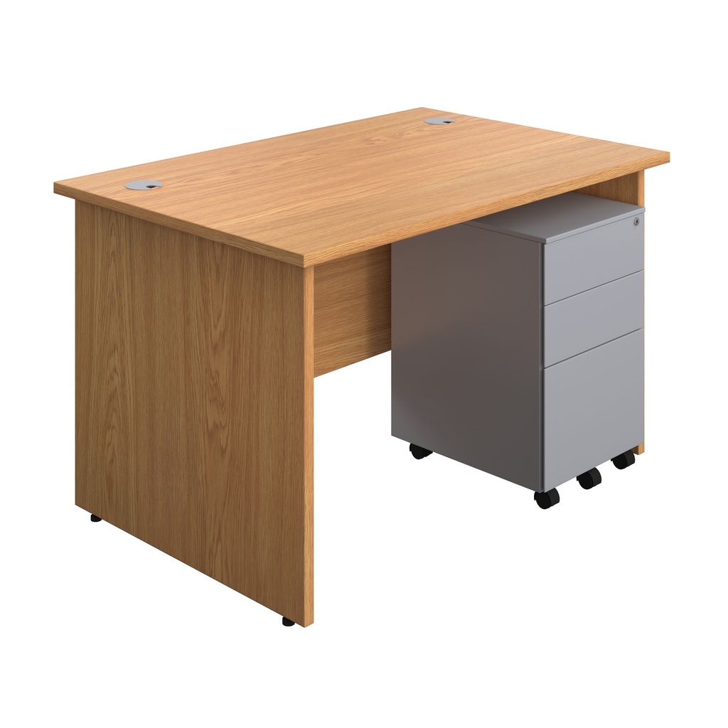 Panel Rectangular Desk + 3 Drawer Steel Pedestal Bundle (FSC) | 1200X800 | Nova Oak/Silver | 
