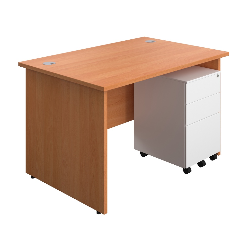 Panel Rectangular Desk + 3 Drawer Steel Pedestal Bundle (FSC) | 1200X800 | Beech/White | 