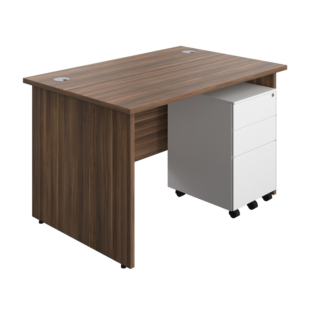 Panel Rectangular Desk + 3 Drawer Steel Pedestal Bundle (FSC) | 1200X800 | Dark Walnut/White | 