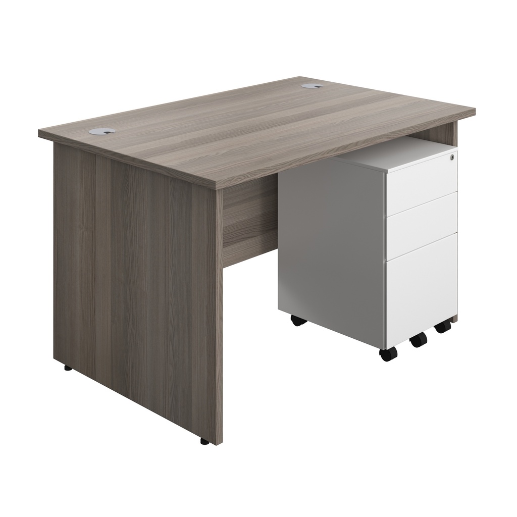 Panel Rectangular Desk + 3 Drawer Steel Pedestal Bundle (FSC) | 1200X800 | Grey Oak/White | 