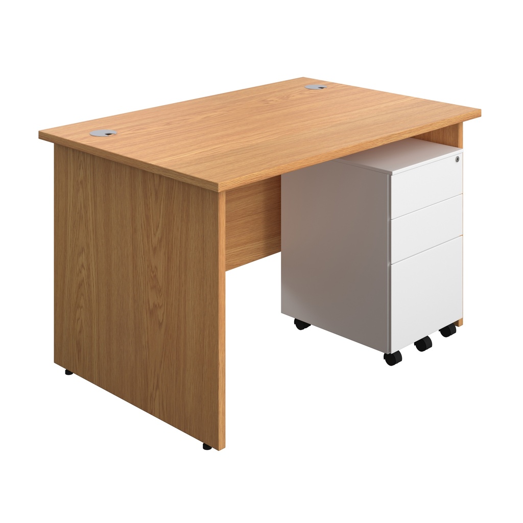 Panel Rectangular Desk + 3 Drawer Steel Pedestal Bundle (FSC) | 1200X800 | Nova Oak/White | 
