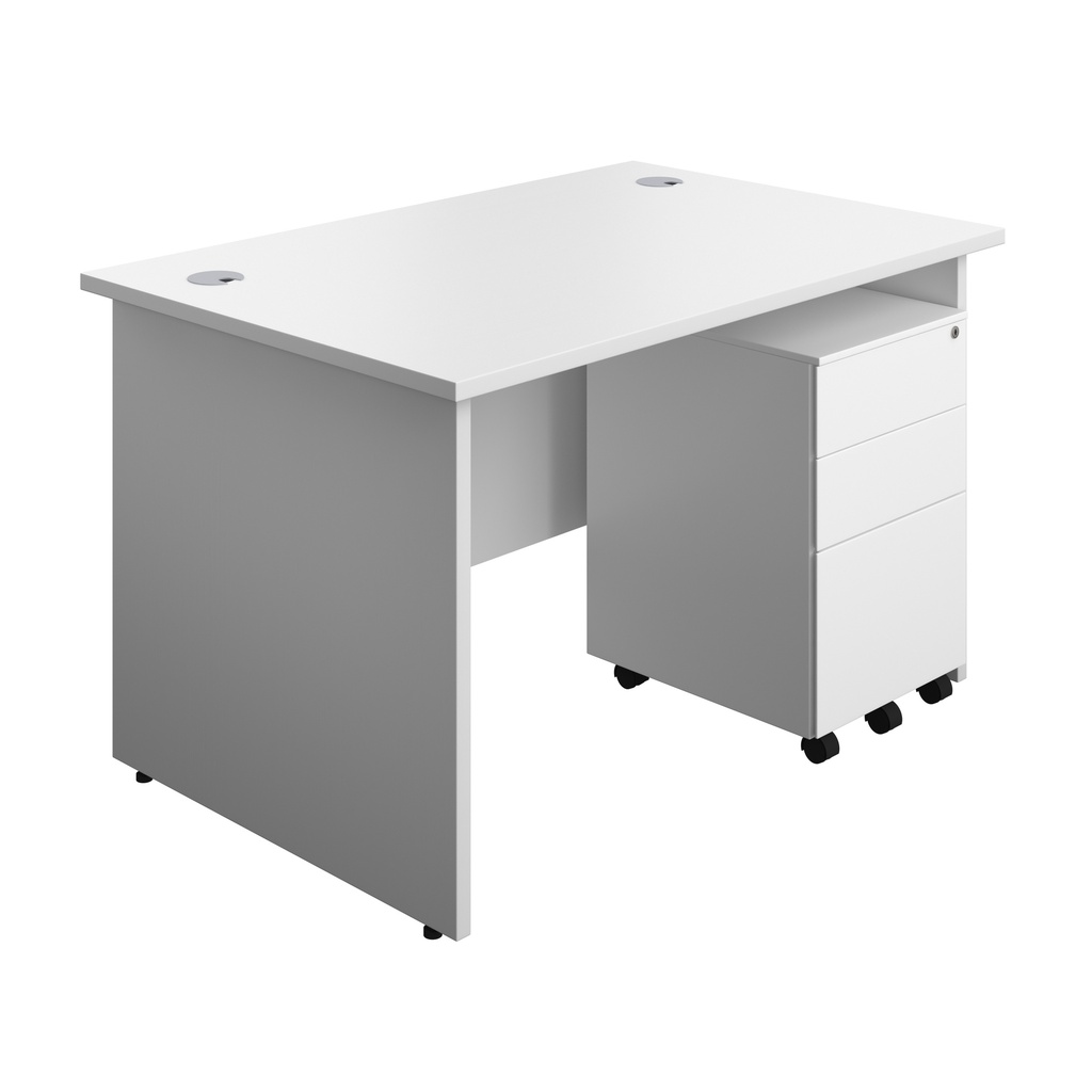 Panel Rectangular Desk + 3 Drawer Steel Pedestal Bundle (FSC) | 1200X800 | White/White | 
