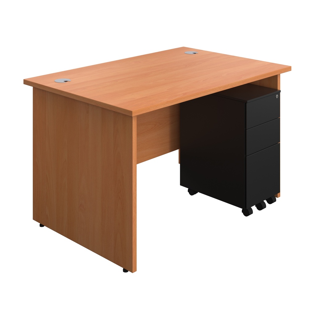 Panel Rectangular Desk + 3 Drawer Slimline Steel Pedestal Bundle (FSC) | 1200X800 | Beech/Black | 
