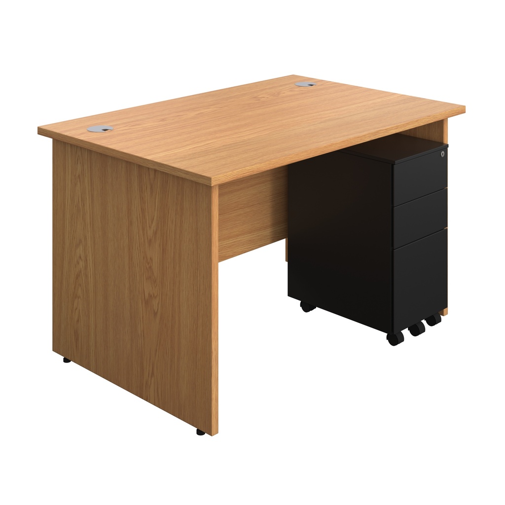 Panel Rectangular Desk + 3 Drawer Slimline Steel Pedestal Bundle (FSC) | 1200X800 | Nova Oak/Black | 