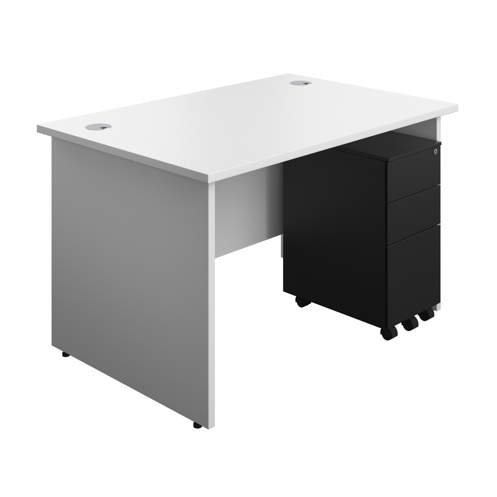 Panel Rectangular Desk + 3 Drawer Slimline Steel Pedestal Bundle (FSC) | 1200X800 | White/Black | 