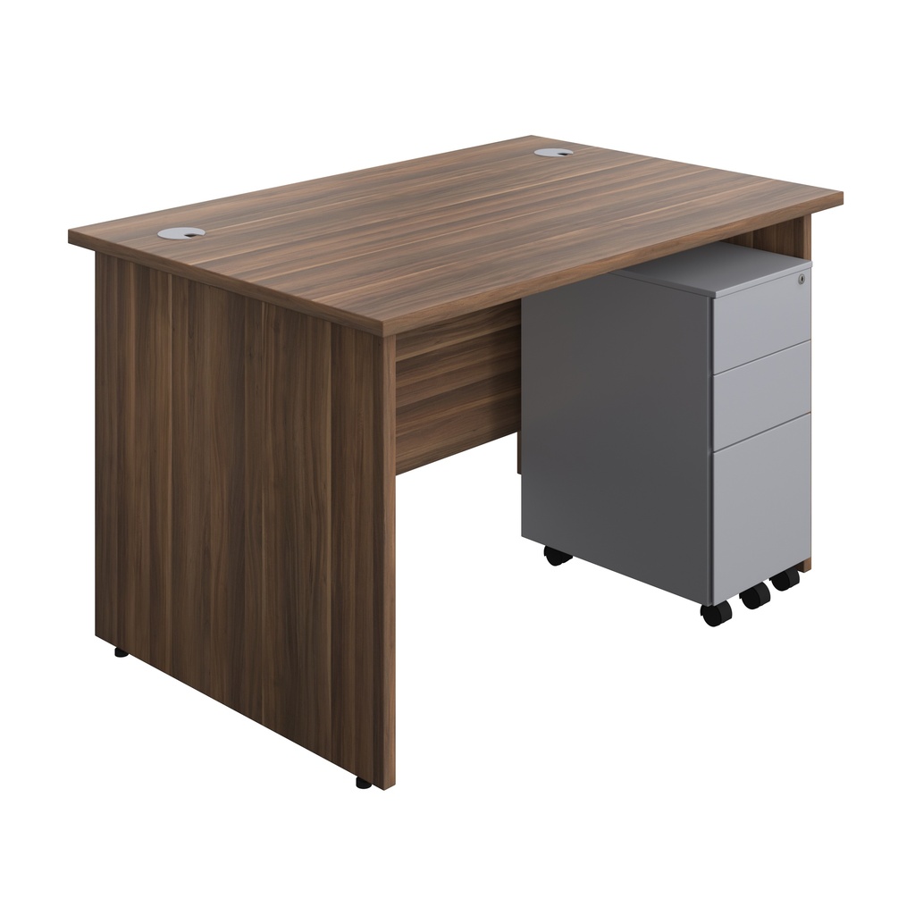 Panel Rectangular Desk + 3 Drawer Slimline Steel Pedestal Bundle (FSC) | 1200X800 | Dark Walnut/Silver | 