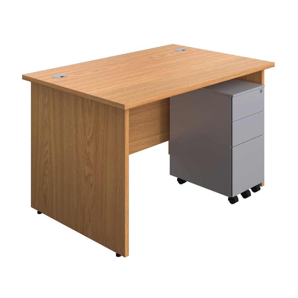 Panel Rectangular Desk + 3 Drawer Slimline Steel Pedestal Bundle (FSC) | 1200X800 | Nova Oak/Silver | 