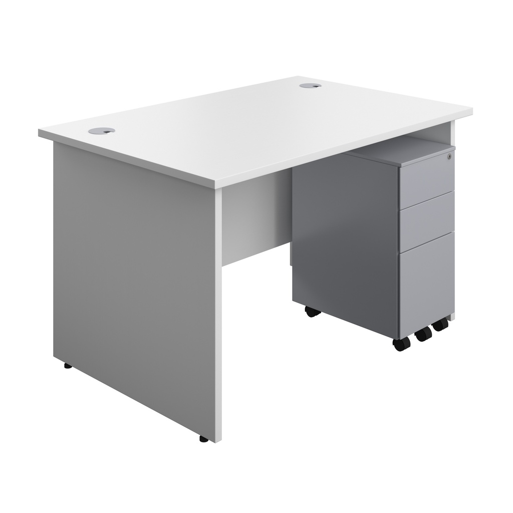 Panel Rectangular Desk + 3 Drawer Slimline Steel Pedestal Bundle (FSC) | 1200X800 | White/Silver | 
