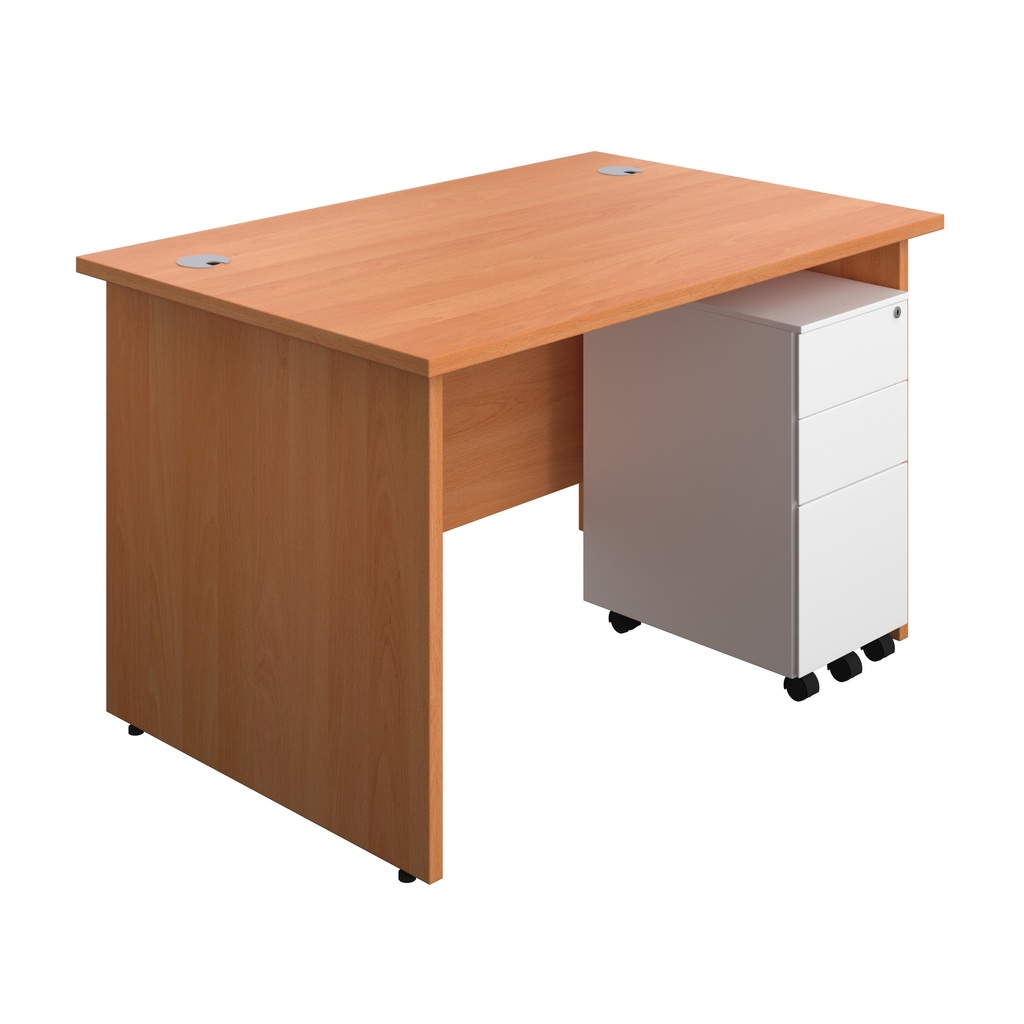 Panel Rectangular Desk + 3 Drawer Slimline Steel Pedestal Bundle (FSC) | 1200X800 | Beech/White | 