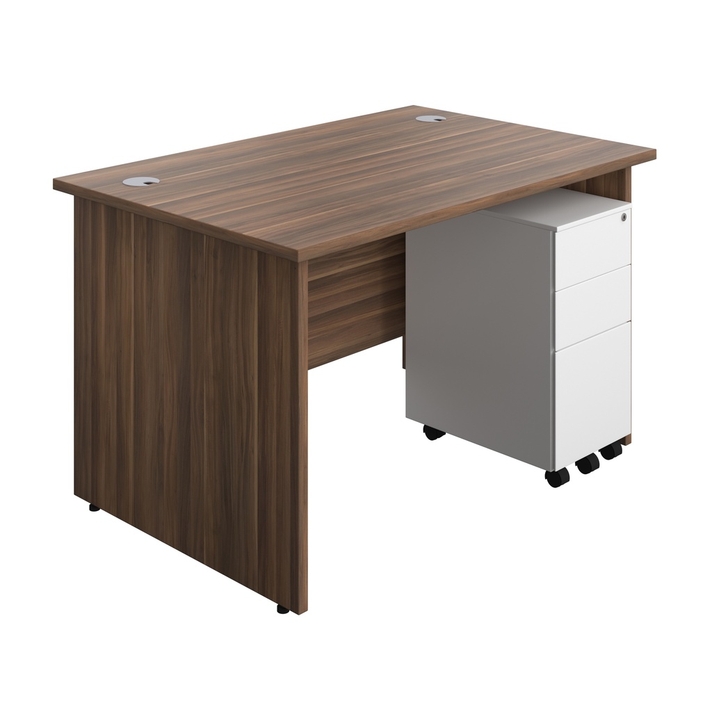 Panel Rectangular Desk + 3 Drawer Slimline Steel Pedestal Bundle (FSC) | 1200X800 | Dark Walnut/White | 