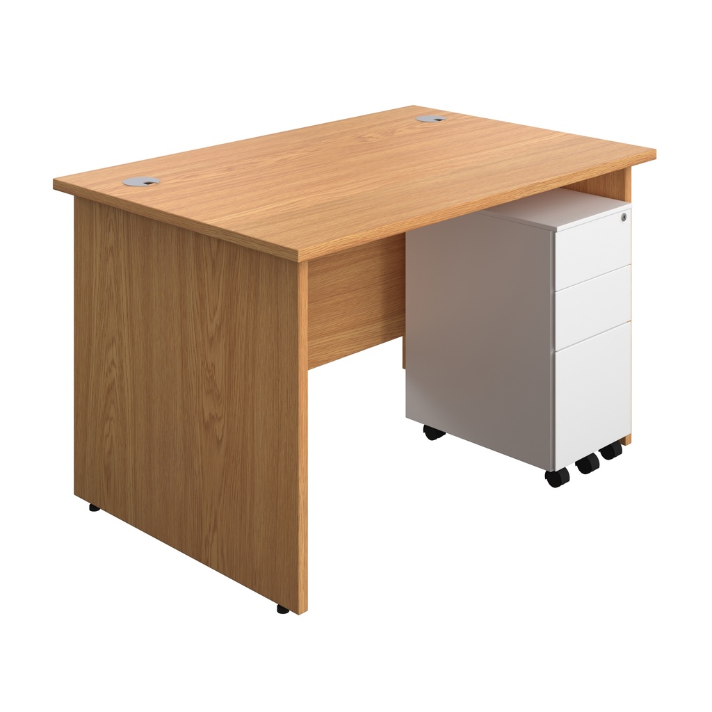 Panel Rectangular Desk + 3 Drawer Slimline Steel Pedestal Bundle (FSC) | 1200X800 | Nova Oak/White | 
