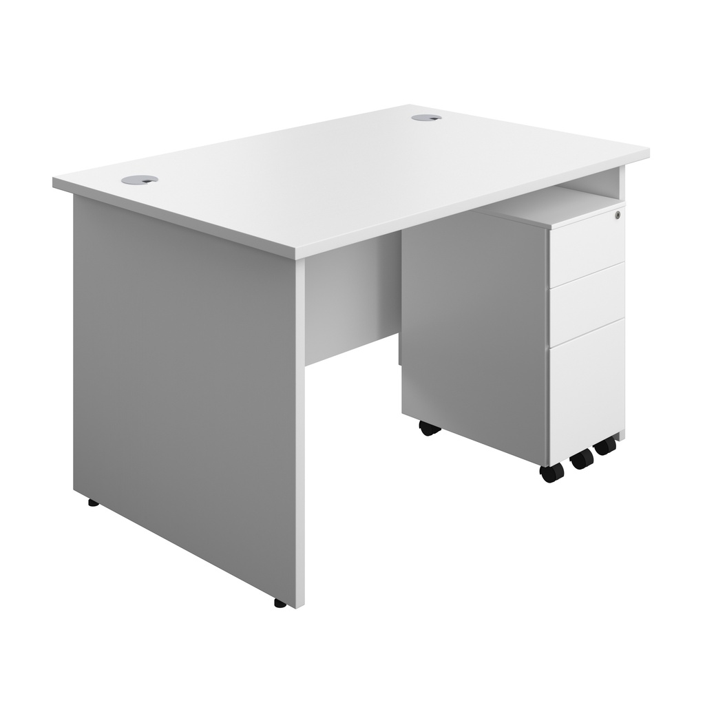 Panel Rectangular Desk + 3 Drawer Slimline Steel Pedestal Bundle (FSC) | 1200X800 | White/White | 
