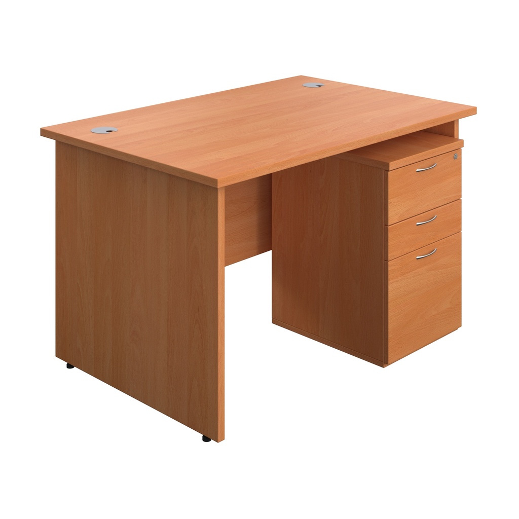 Panel Rectangular Desk + 3 Drawer Under Desk Pedestal Bundle (FSC) | 1200X800 | Beech/Beech | 