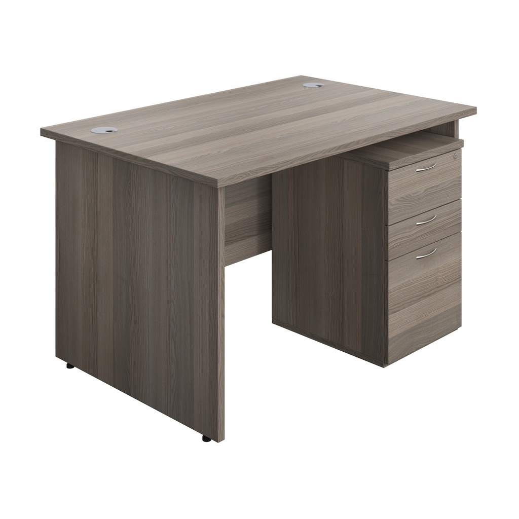 Panel Rectangular Desk + 3 Drawer Under Desk Pedestal Bundle (FSC) | 1200X800 | Grey Oak/Grey Oak | 