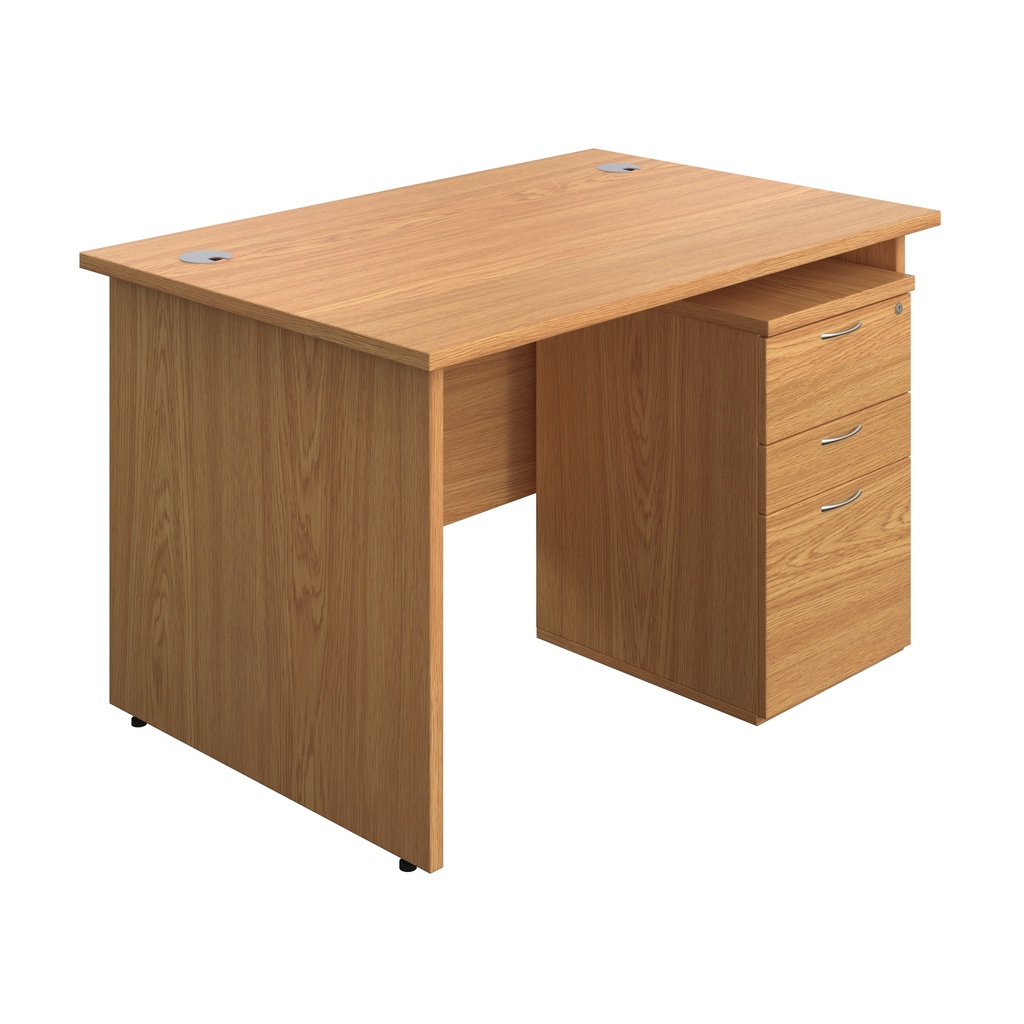 Panel Rectangular Desk + 3 Drawer Under Desk Pedestal Bundle (FSC) | 1200X800 | Nova Oak/Nova Oak | 
