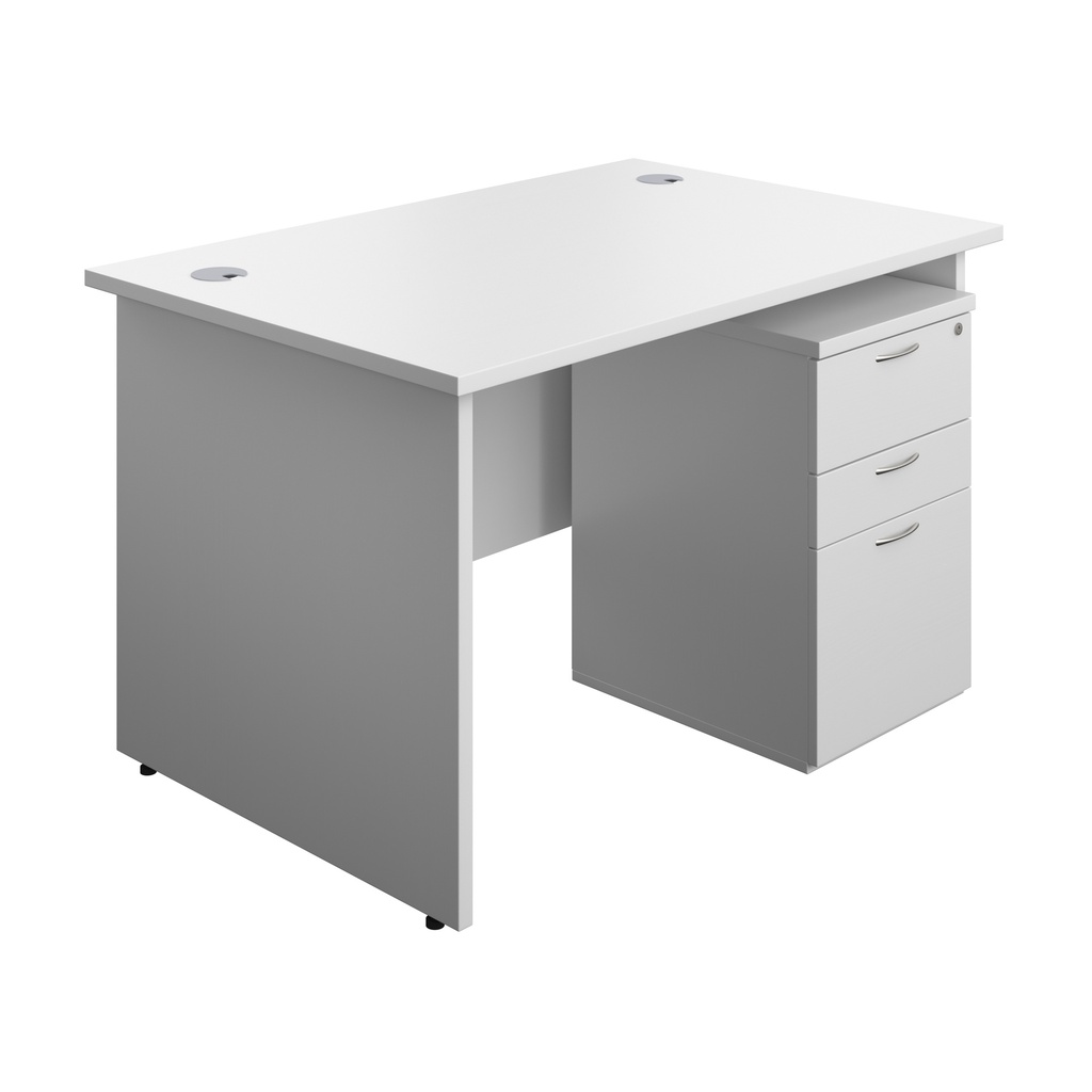 Panel Rectangular Desk + 3 Drawer Under Desk Pedestal Bundle (FSC) | 1200X800 | White/White | 