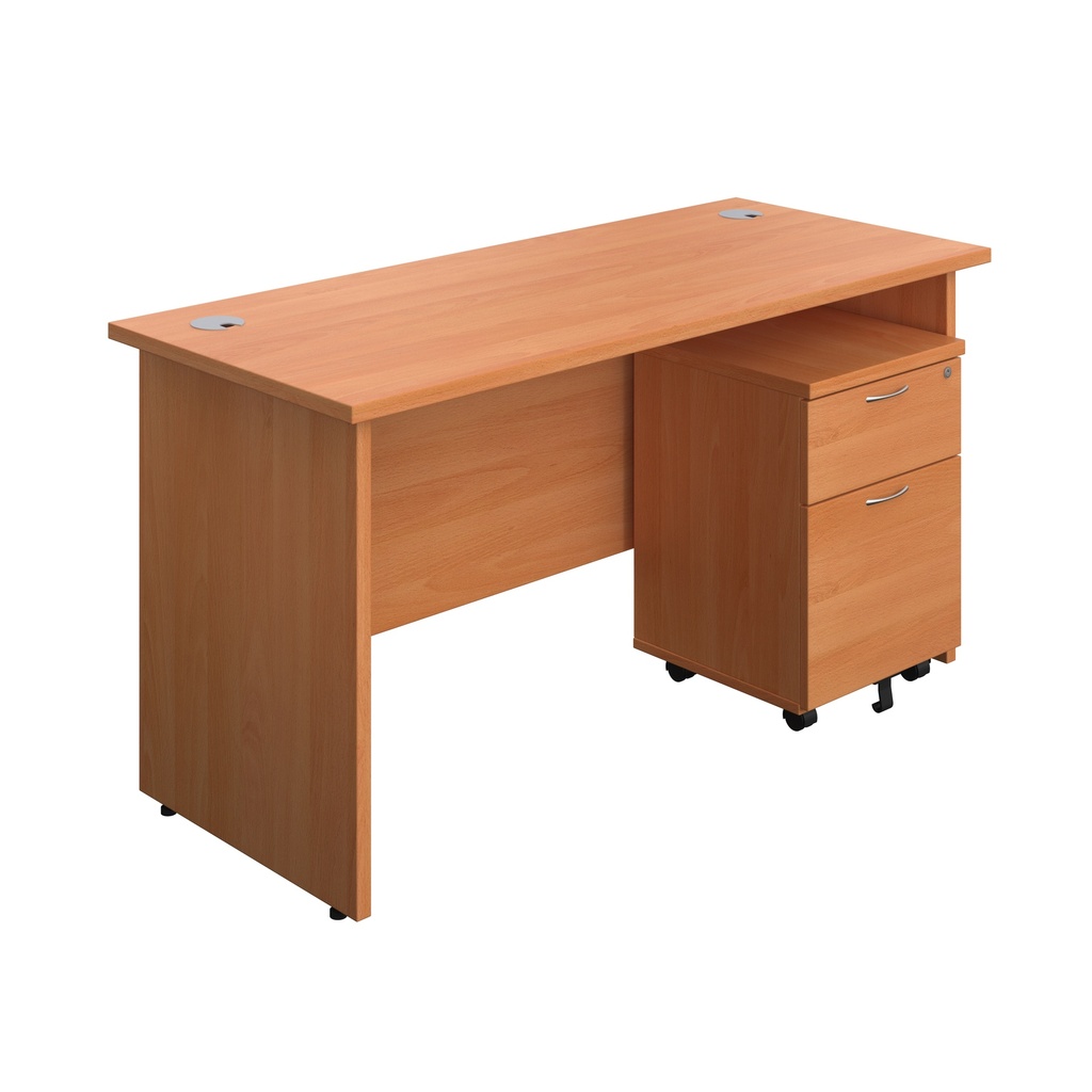 Panel Rectangular Desk + 2 Drawer Mobile Pedestal Bundle (FSC) | 1400X600 | Beech/Beech | 