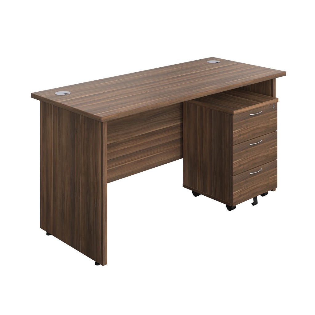 Panel Rectangular Desk + 3 Drawer Mobile Pedestal Bundle (FSC) | 1400X600 | Dark Walnut/Dark Walnut | 