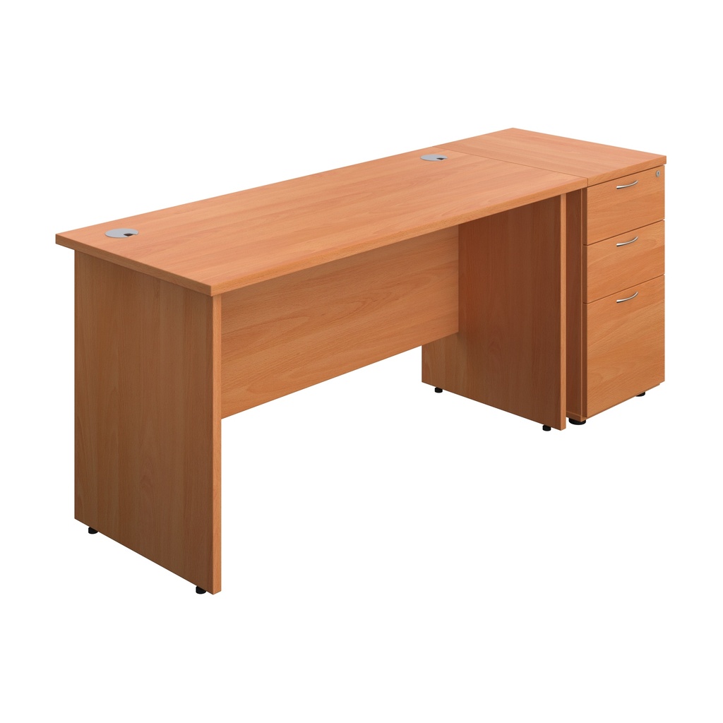 Panel Rectangular Desk + 3 Drawer Desk High Pedestal Bundle (FSC) | 1400X600 | Beech/Beech | 