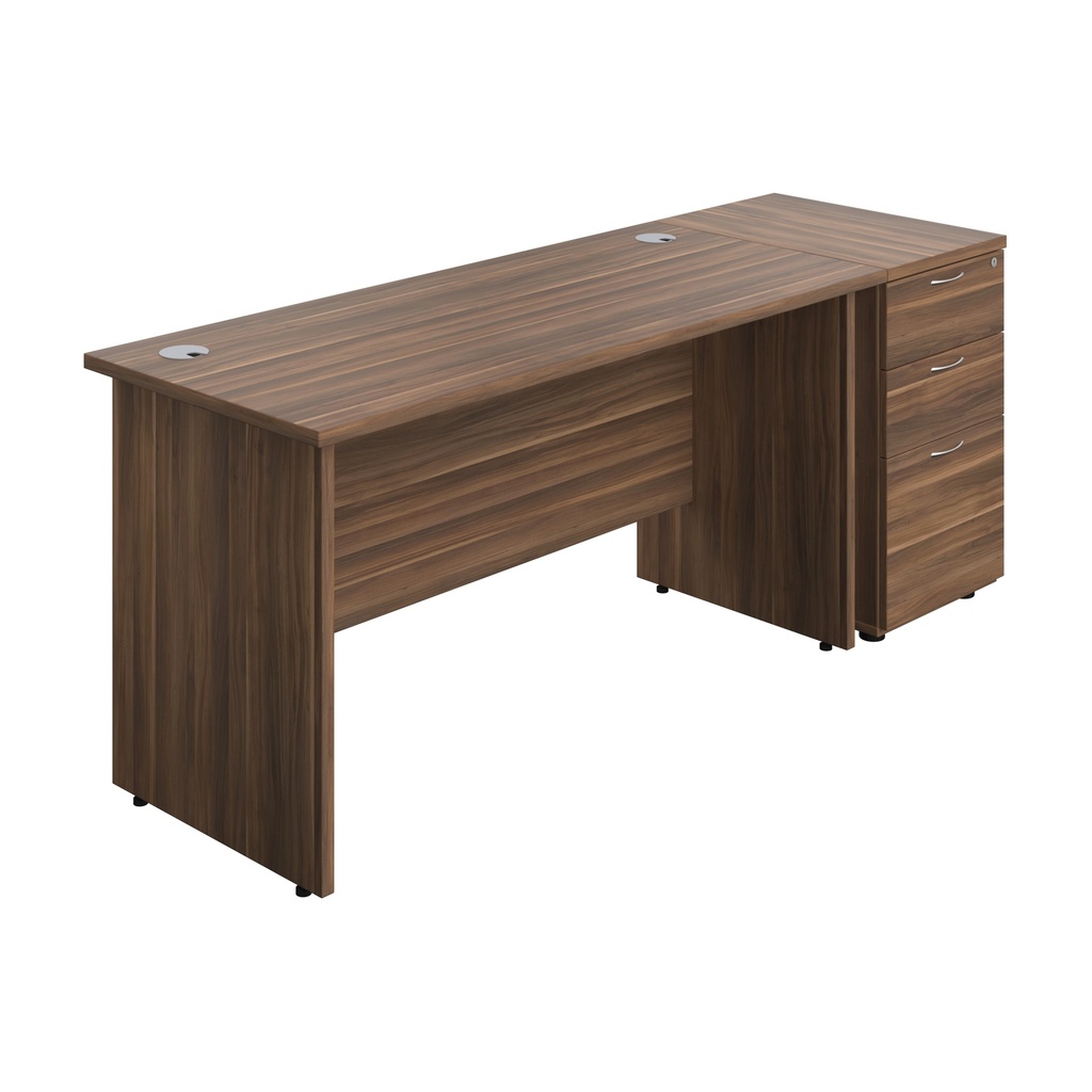 Panel Rectangular Desk + 3 Drawer Desk High Pedestal Bundle (FSC) | 1400X600 | Dark Walnut/Dark Walnut | 