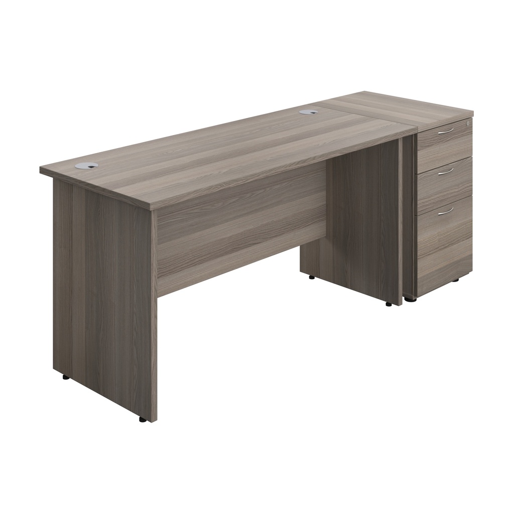 Panel Rectangular Desk + 3 Drawer Desk High Pedestal Bundle (FSC) | 1400X600 | Grey Oak/Grey Oak | 