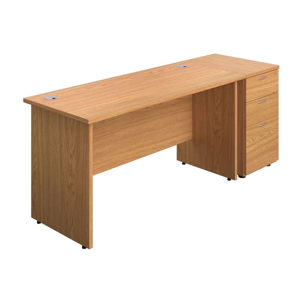 Panel Rectangular Desk + 3 Drawer Desk High Pedestal Bundle (FSC) | 1400X600 | Nova Oak/Nova Oak | 