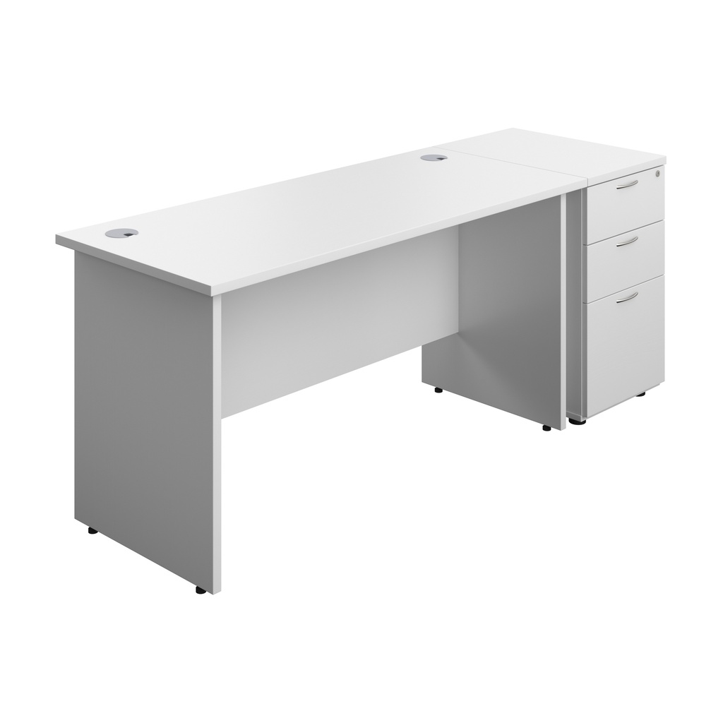 Panel Rectangular Desk + 3 Drawer Desk High Pedestal Bundle (FSC) | 1400X600 | White/White | 