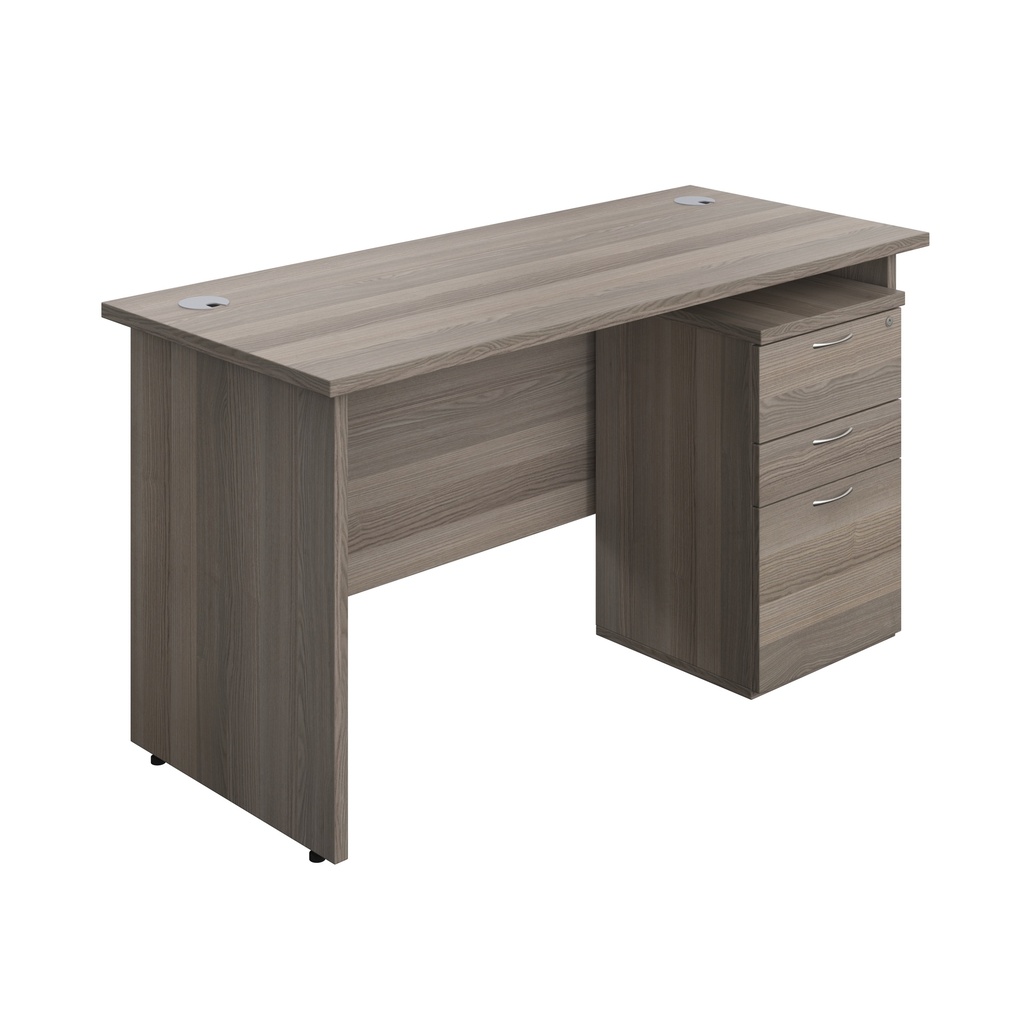Panel Rectangular Desk + 3 Drawer High Mobile Pedestal Bundle (FSC) | 1400X600 | Grey Oak/Grey Oak | 