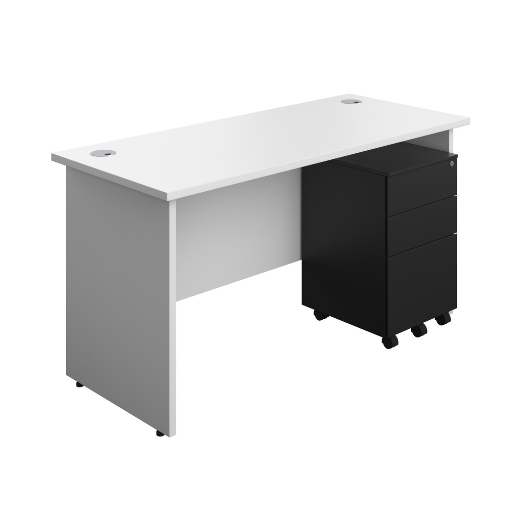 Panel Rectangular Desk + 3 Drawer Steel Pedestal Bundle (FSC) | 1400X600 | White/Black | 